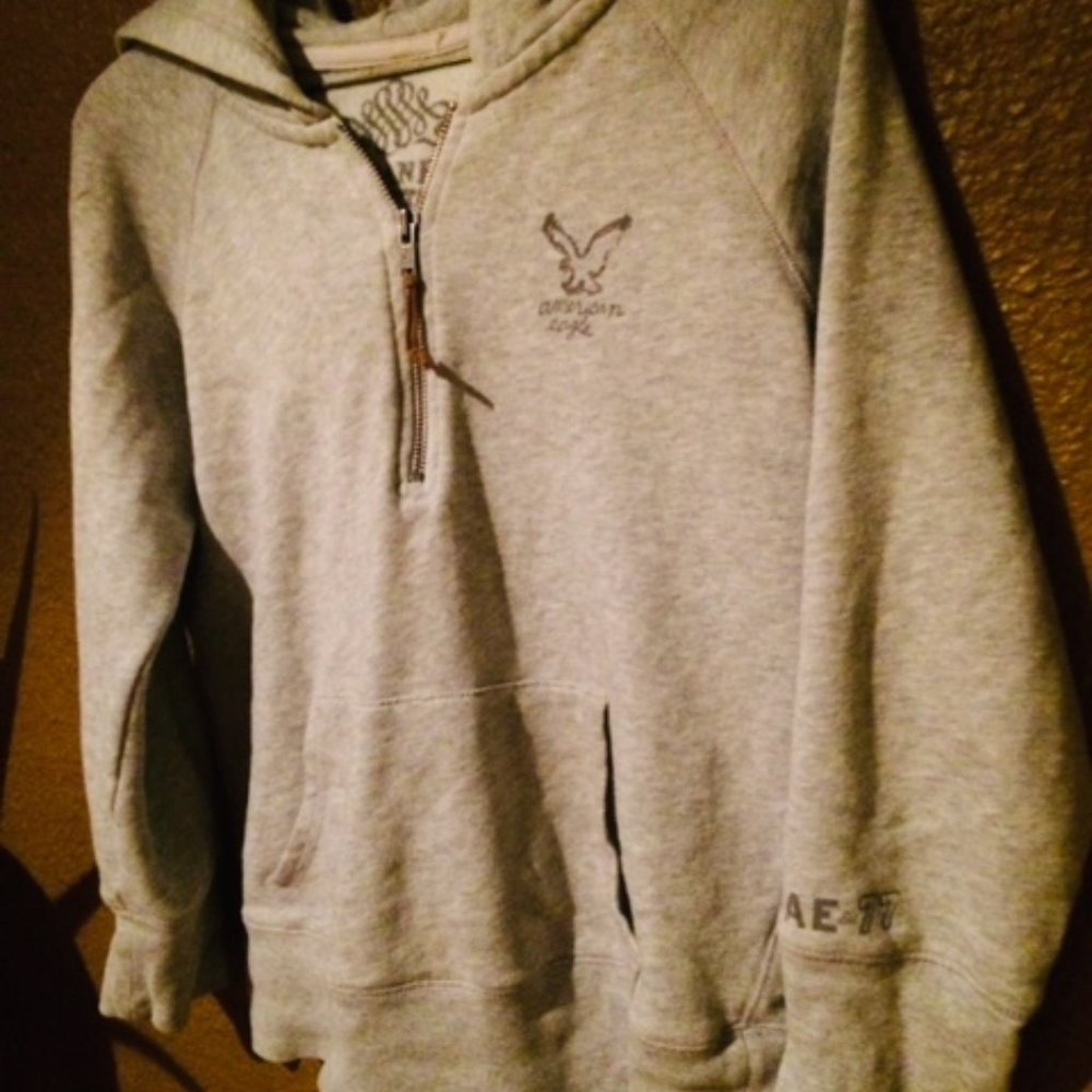 An American Eagle hooded cropped sweatshirt.